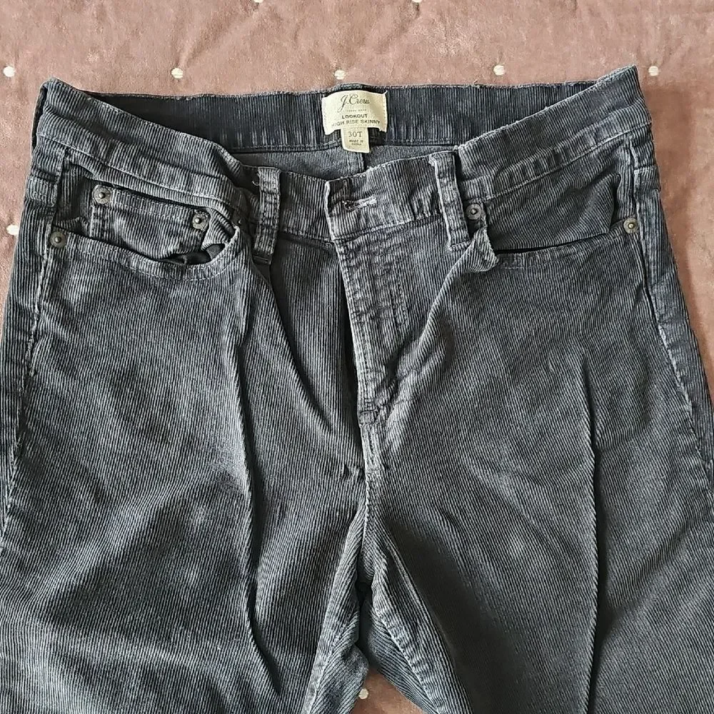 J. Crew High Rise Skinny Corduroy Jeans in Charcoal, Size 30T